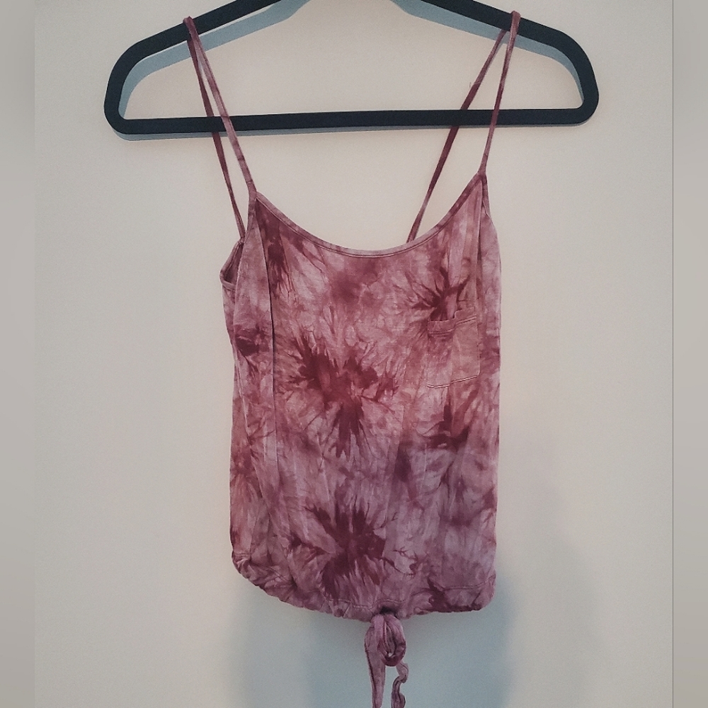 Light Red /Pink Tie Dye Crop Top with Tie Front and Spaghetti Straps from Zumiez
